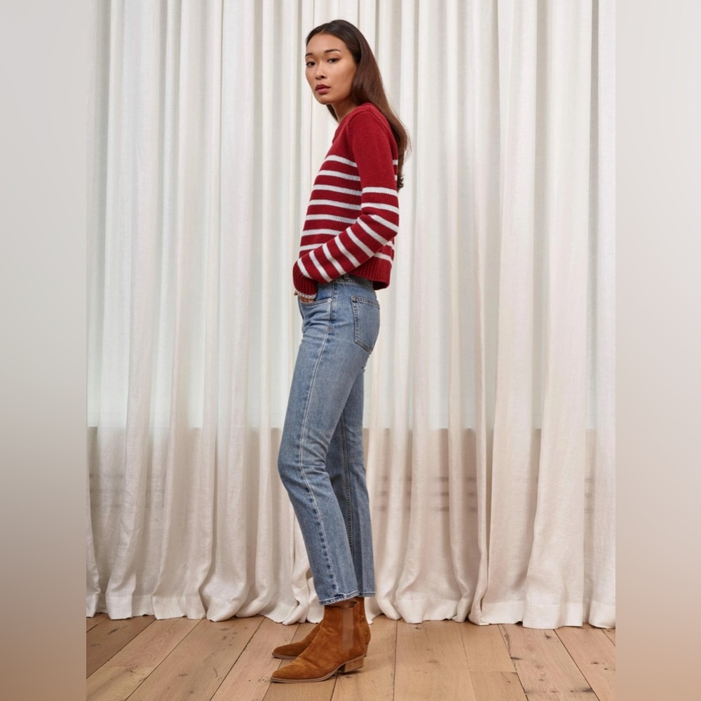 La Ligne BURGUNDY/LIGHT BLUE Cashmere Blend Mini Marin Sweater - Picture 5 of 14